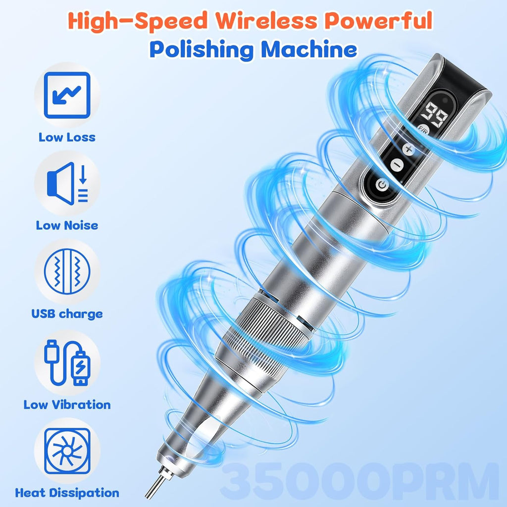 Cordless USB Polishing Machine,35000RPM Mini Polisher Kit with 11 Attachments for Gently Smooths Edges,After Repair Cleaning Creating,Removes Stains,Polishing Head Set with Instructions & Case