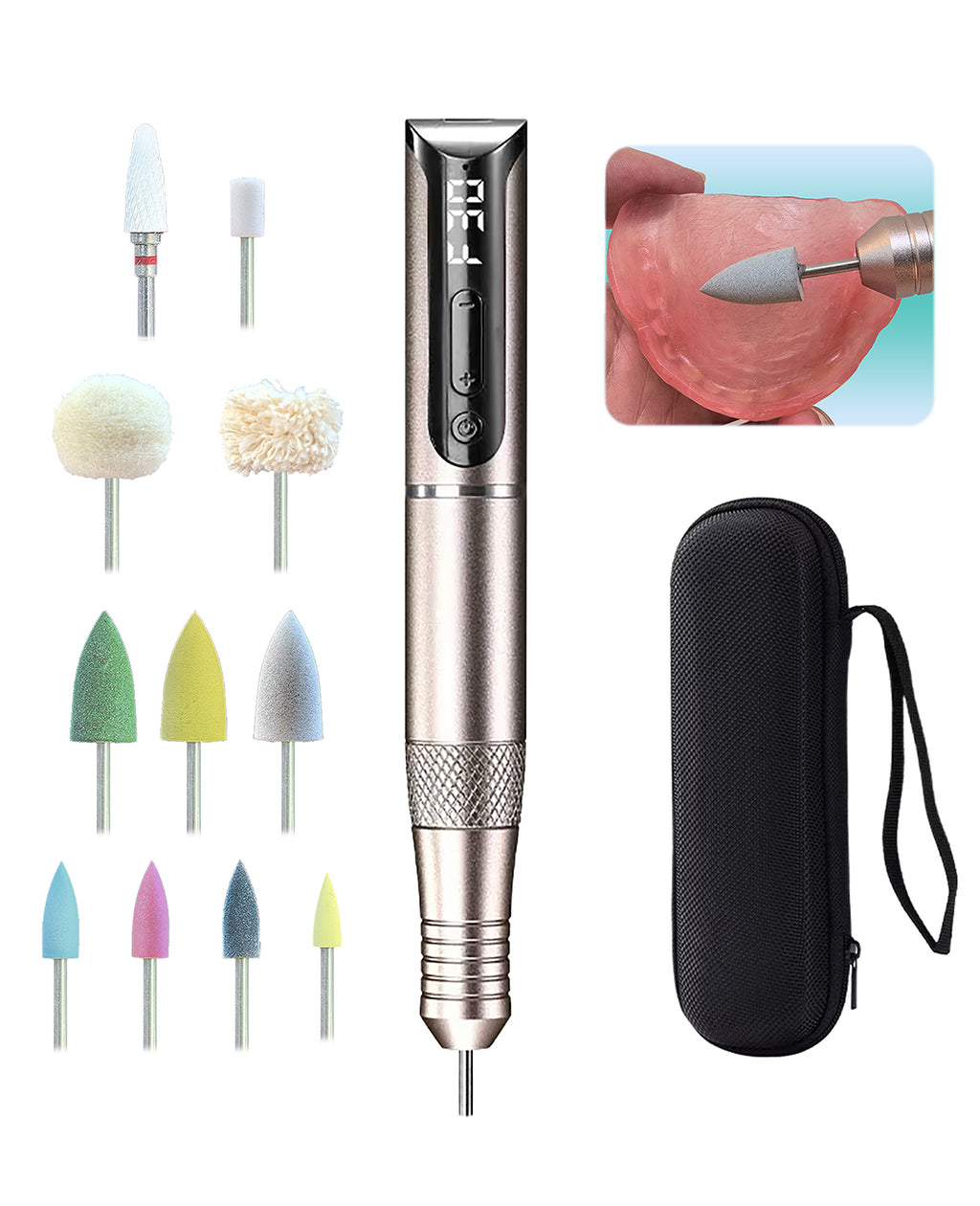 Cordless Polishing & Repair Kit for Acrylic Resin False Teeth | File Down Rough Edges, Sand Away Sore Spots, Adjust Reline, Remove Hardened Glue | USB Rechargeable & Beginner-Friendly