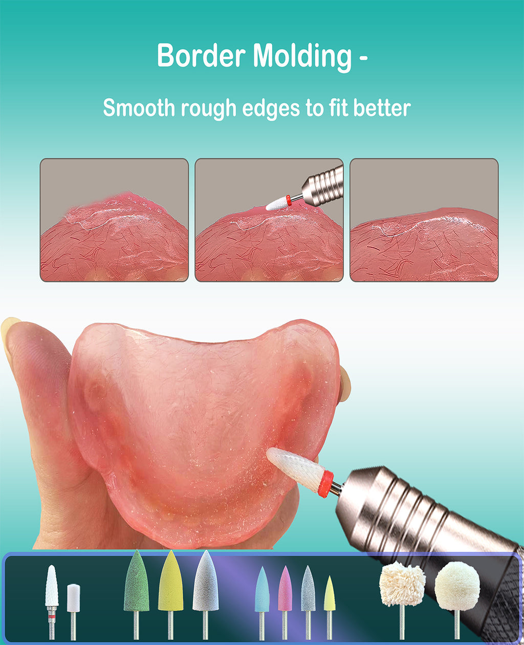 Cordless Polishing & Repair Kit for Acrylic Resin False Teeth | File Down Rough Edges, Sand Away Sore Spots, Adjust Reline, Remove Hardened Glue | USB Rechargeable & Beginner-Friendly
