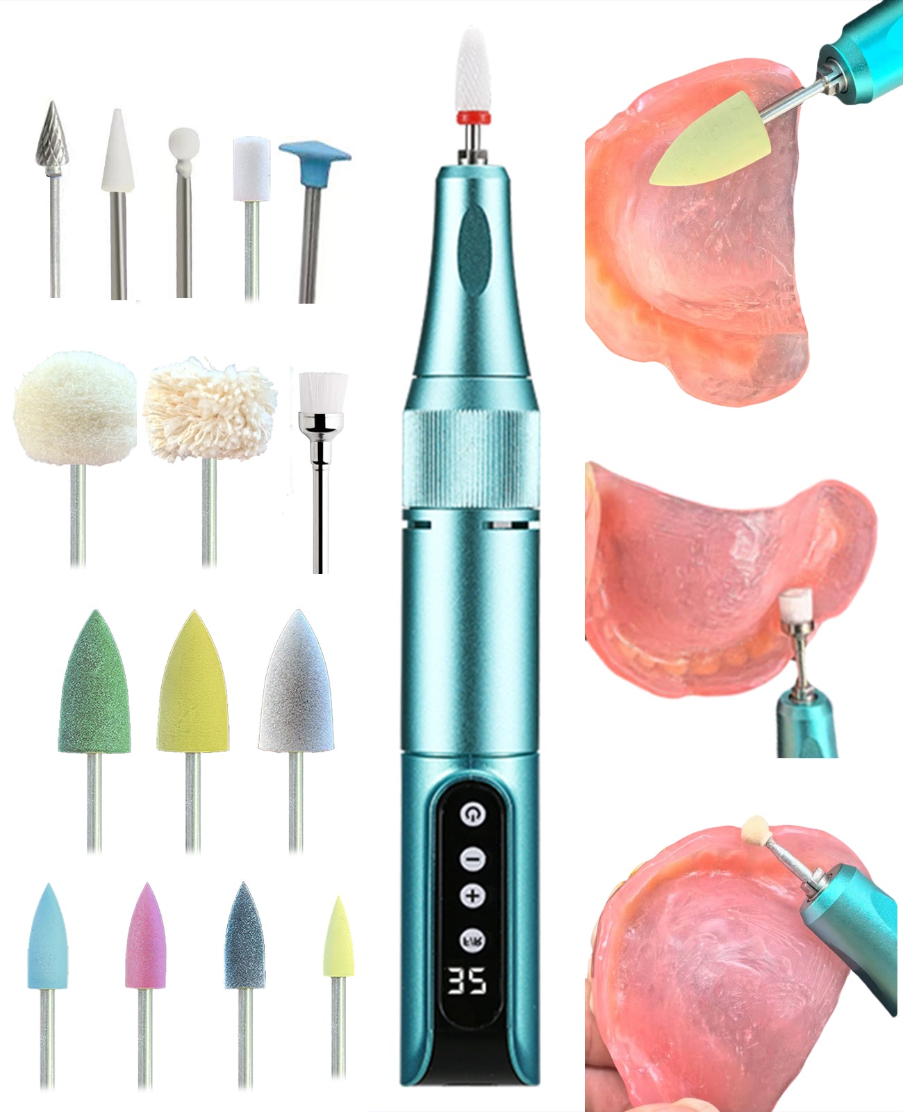 Cordless Repair Kit 35000 RPM Mini Polisher for Edge Correction, Stains Remove and Surface Finishing, Includes 16 Polishing and Cleaning Attachments and Storage Box